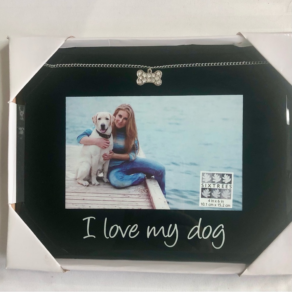 Sixtress I Love My Dog Pet frame glossy black with a sparkly crystal bone